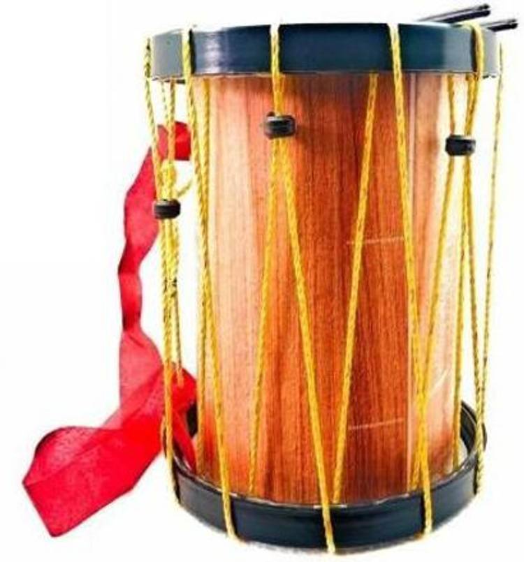 Q8 Twinkle Indian Made Toy Chenda for Kids and Decor, Perfect Size Chenda / Dhol Toy for Kids with Hanging Thread and Sticks Made of Wood and Plastic (Large 25 CM)