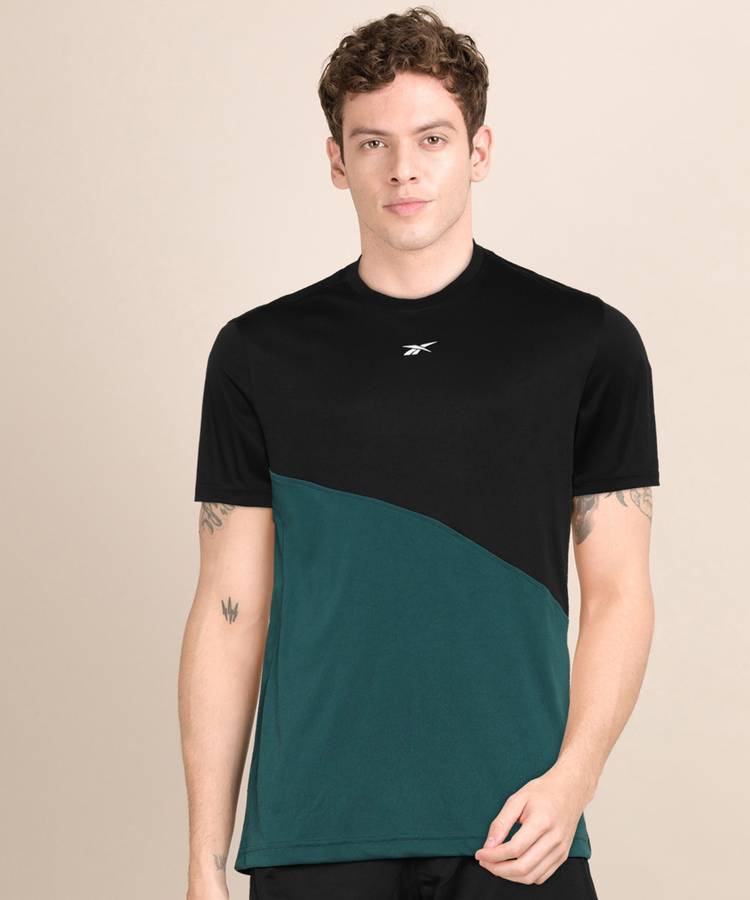 Color Block Men Round Neck Black, Green T-Shirt