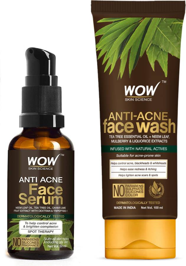 WOW SKIN SCIENCE Anti Acne Kit - consist of Anti Acne Face Wash Tube + Anti Acne Face Serum - Net Vol. 130mL Price in India