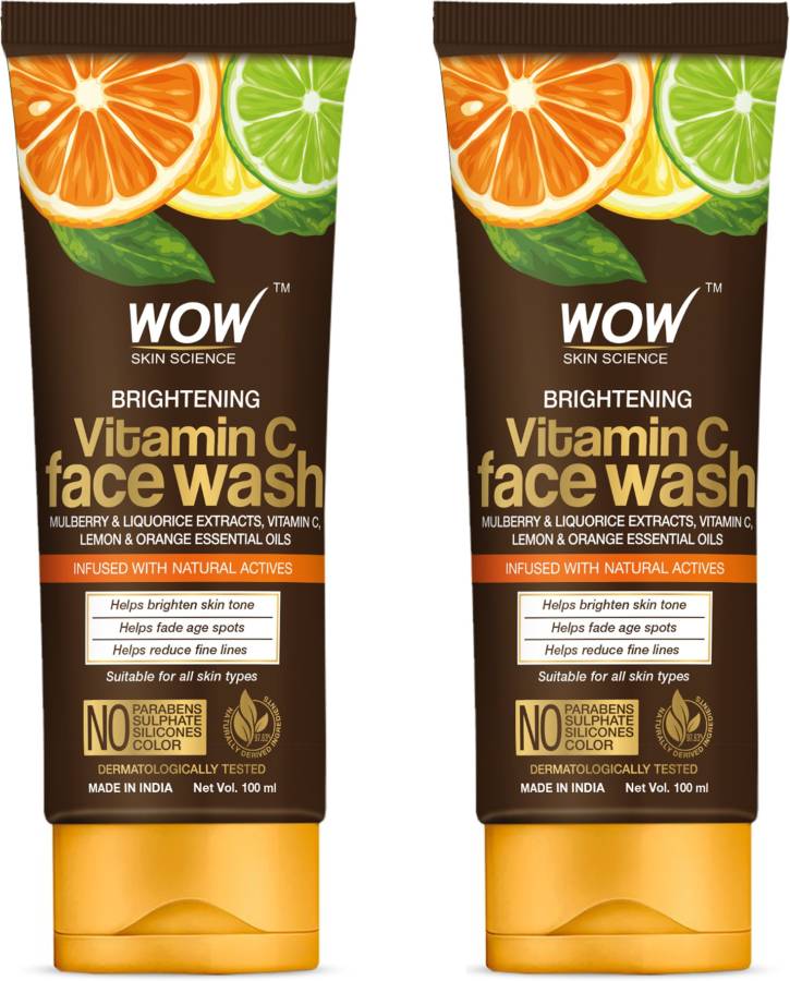 WOW SKIN SCIENCE Brightening Vitamin C  - No Parabens, Sulphate, Silicones & Color - Pack of 2 - Net Vol 200mL Face Wash Price in India