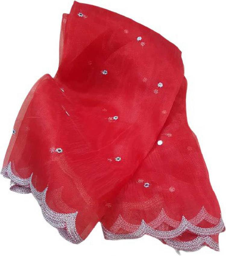 Georgette Embellished Red Women Dupatta