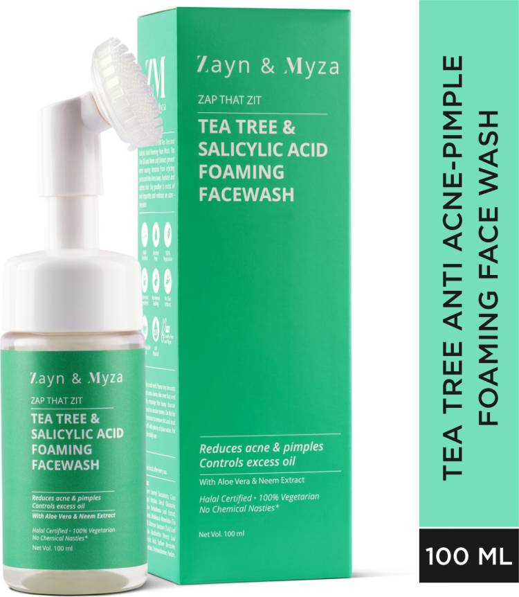 ZM Zayn & Myza Tea Tree & Salicylic Acid Foaming  With Built-In Deep Cleansing Brush For Women - With Aloe Vera & Neem Extracts, Reduces Acne & Pimples, Controls Excess Oil Face Wash Price in India