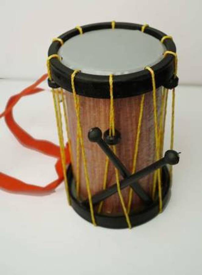 Q8 Twinkle Indian Made Kids Drum Musical Toy (Chenda, Dhol) with Sticks and Hanging Thread - Medium Size