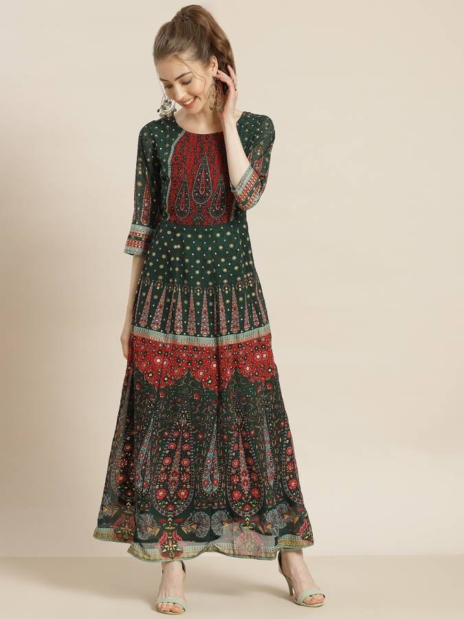 Women Fit and Flare Multicolor Dress Price in India