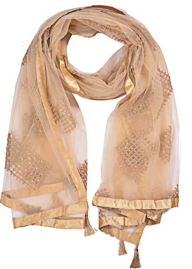 Net Self Design Gold Women Dupatta