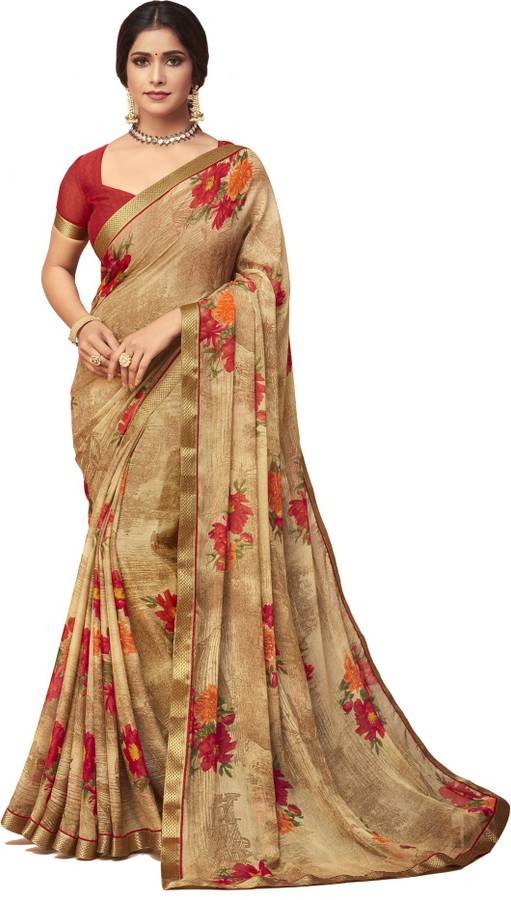 Floral Print, Embellished, Printed Bollywood Chiffon Saree