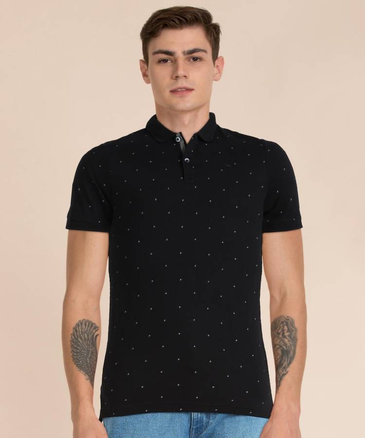 Printed Men Polo Neck Black T-Shirt Price in India