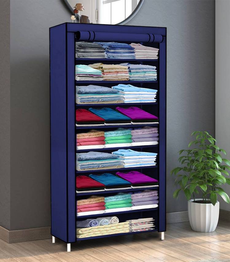 Coroid 1 Door 9 Shelf Fabric PP Metal Carbon Steel Collapsible Wardrobe