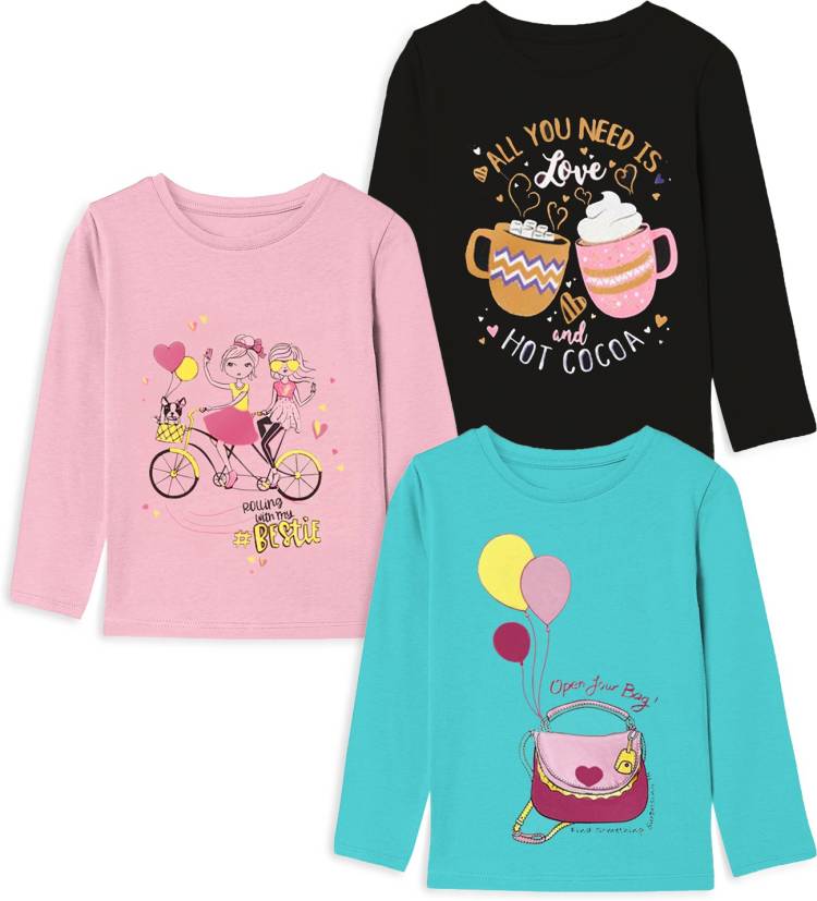 Girls Printed Pure Cotton T Shirt Price in India