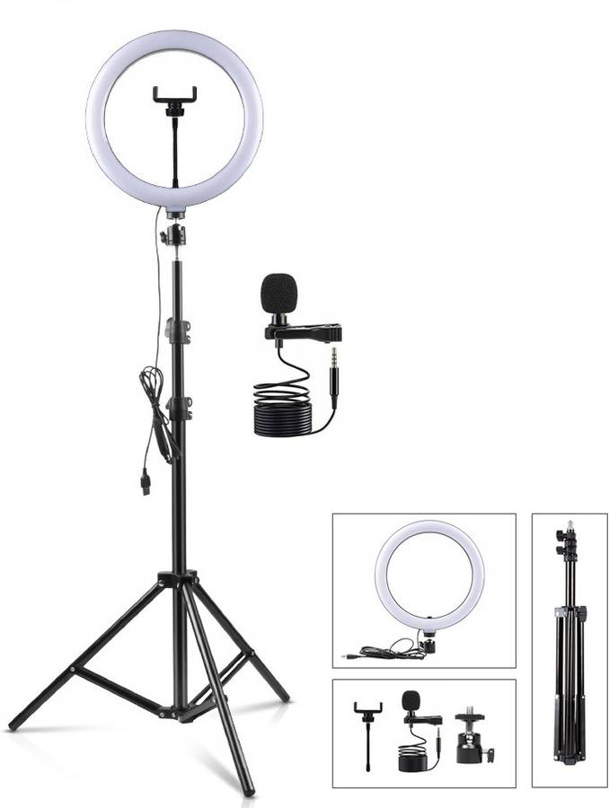 ADZOY Premium 6.9" feet (210cm) Strong Metal Tripod With 10 inch 3 Modes LED Ring Light of 10 Level Brightness and Metal Collar Microphone for Mobile/Camera Photo/Video/Selfie Shoot Tripod