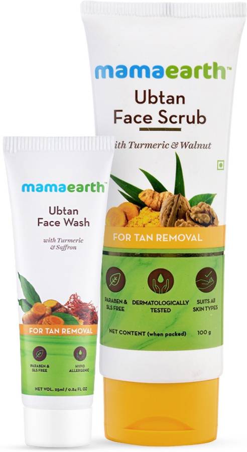 MamaEarth Ubtan Tan Removal Combo Ubtan Face Scrub (100g ) + Ubtan Face Wash (25 ml) Price in India