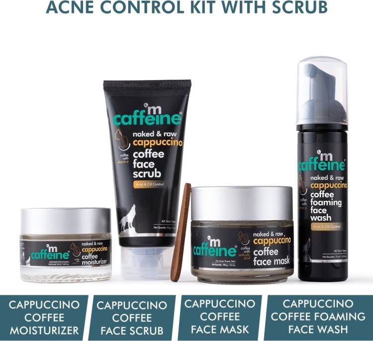 mCaffeine Acne Control & Exfoliation Kit - Cappuccino Coffee Routine | Face Wash, Face Scrub, Face Mask, Moisturizer | All Skin Types | Cruelty Free & Vegan Price in India
