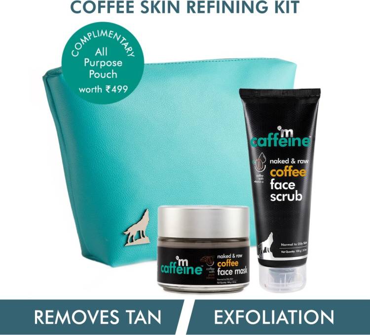 mCaffeine Coffee Skin Refining Kit | Free All Purpose Teal Pouch | Exfoliates, Unclogs Pores | Face Scrub, Face Mask | Paraben & SLS Free Price in India