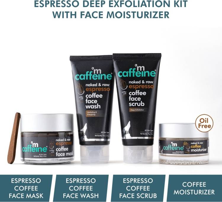 mCaffeine Espresso Coffee Skin Care Routine for Deep Exfoliation & Oil Free Hydration | Face Wash, Face Scrub, Face Mask, Moisturizer | All Skin Types | Cruelty Free & Vegan Price in India