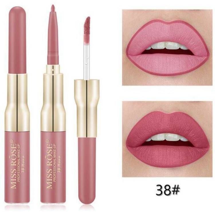 MISS ROSE Double Head Lip Gloss Lip liner Pen Matte Lipstick Wholesale Waterproof Lip Glaze (38, Hana) Price in India