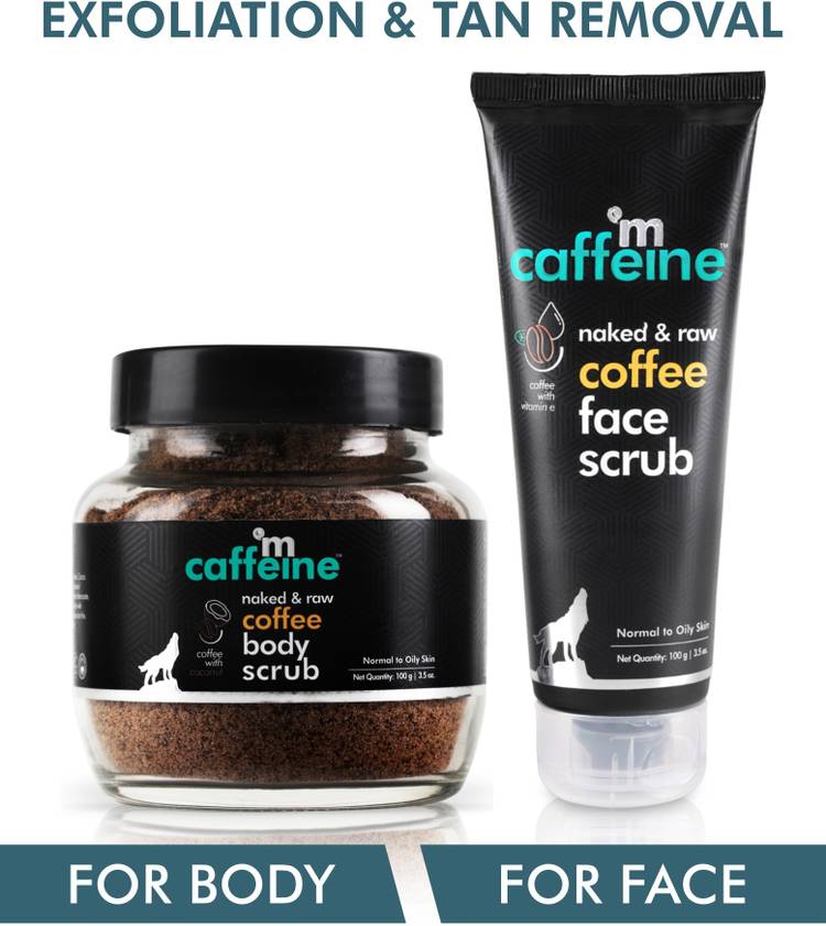 MCaffeine Coffee Exfoliation & Tan Removal Combo | Body Scrub 100gm, Face Scrub 100gm| Oily/Normal Skin | Paraben & SLS Free Scrub