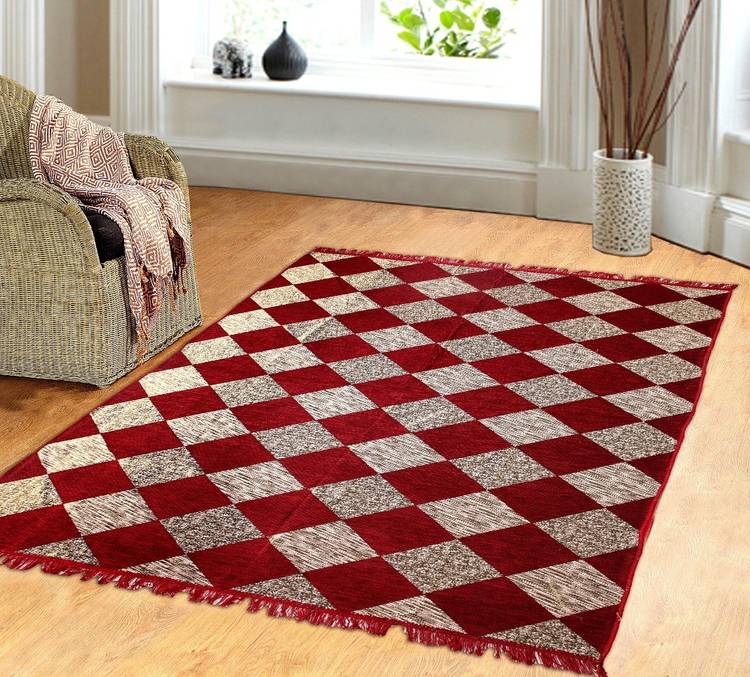 Flipkart SmartBuy Maroon, Gold Chenille Carpet