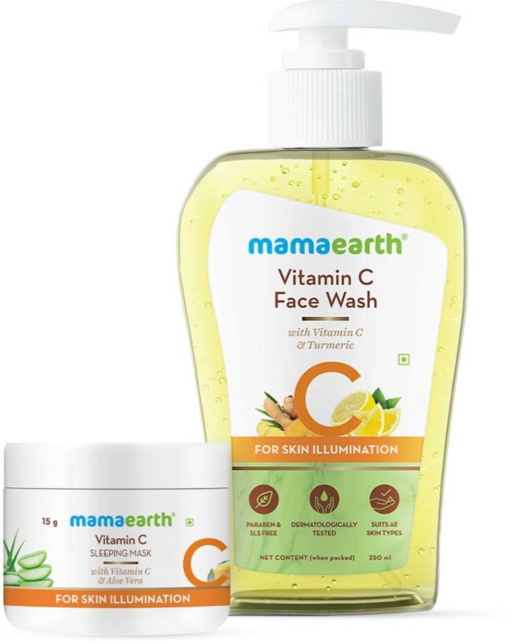 MamaEarth Vitamin C Glowing Skin Combo Vitamin C Face Wash (250 ml) + Vitamin C Sleeping Face Mask (15 g) Price in India