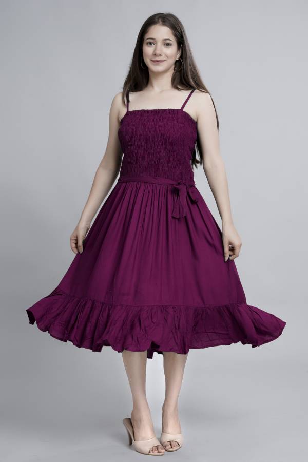 Women Fit and Flare Purple Dress Price in India