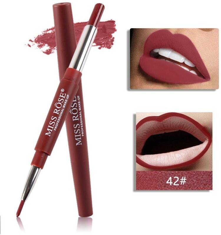 MISS ROSE Double Head Lip Gloss Lip liner Pen Matte Lipstick Wholesale Waterproof Lip Glaze (42, Smoked Rose) Price in India