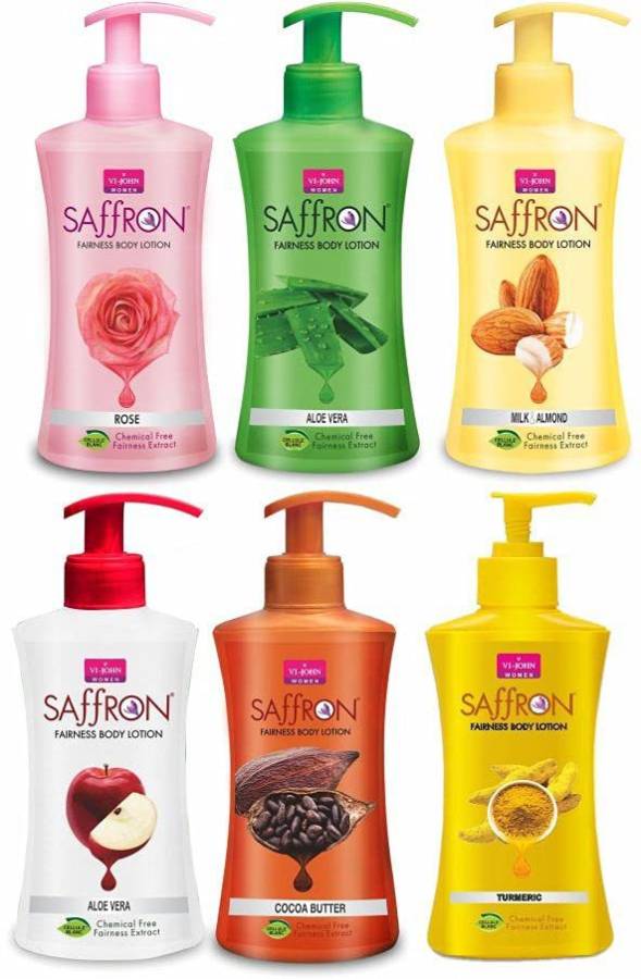 VI-JOHN Body Lotion Combo of 6 | 250 ml Each | For Men and Women | All Skin Types | Red Apple | Aloevera | Cocoa Butter | Milk Almond | Rose | Turmeric Price in India