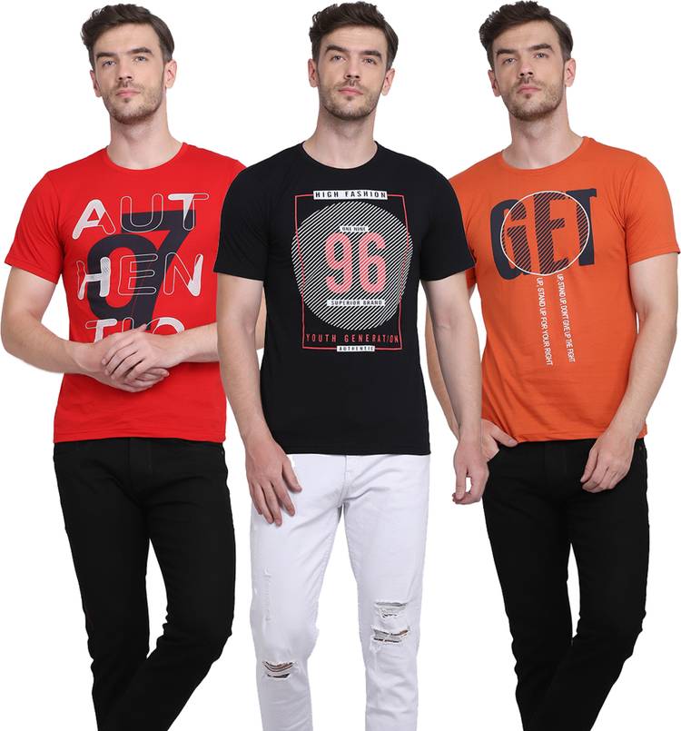 Typography Men Round Neck Multicolor T-Shirt