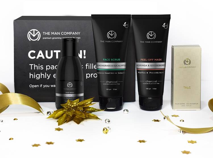THE MAN COMPANY De Tan Face Care Kit for Men with Activated Charcoal Peel off Mask, Scrub, Face Wash & Talc Perfume | Anti Pollution, Deep Cleansing | Blackheads Remover & Tan Removal