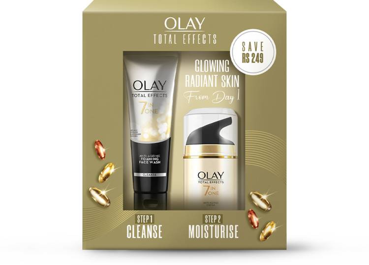 OLAY Total Effects 7 in 1, Exfoliating Cleanser 100g + Anti Ageing Moisturiser (SPF 15) 50g Price in India