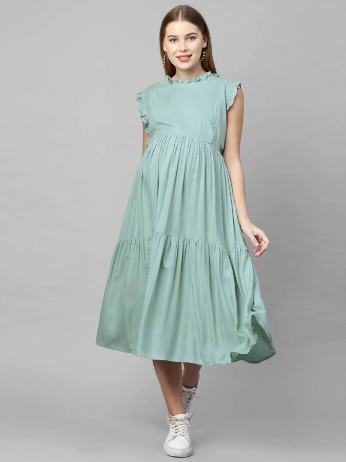 Women Fit and Flare Green Dress Price in India