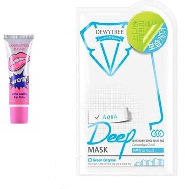 Digital Shoppy ROMANTIC BEAR Liquid Lipstick Lip Gloss Color Peel Off Mask Lip Tint With Dewy tree Deep Mask (LOVELY PEACH With AQUA Dewy tree Deep Mask) Price in India