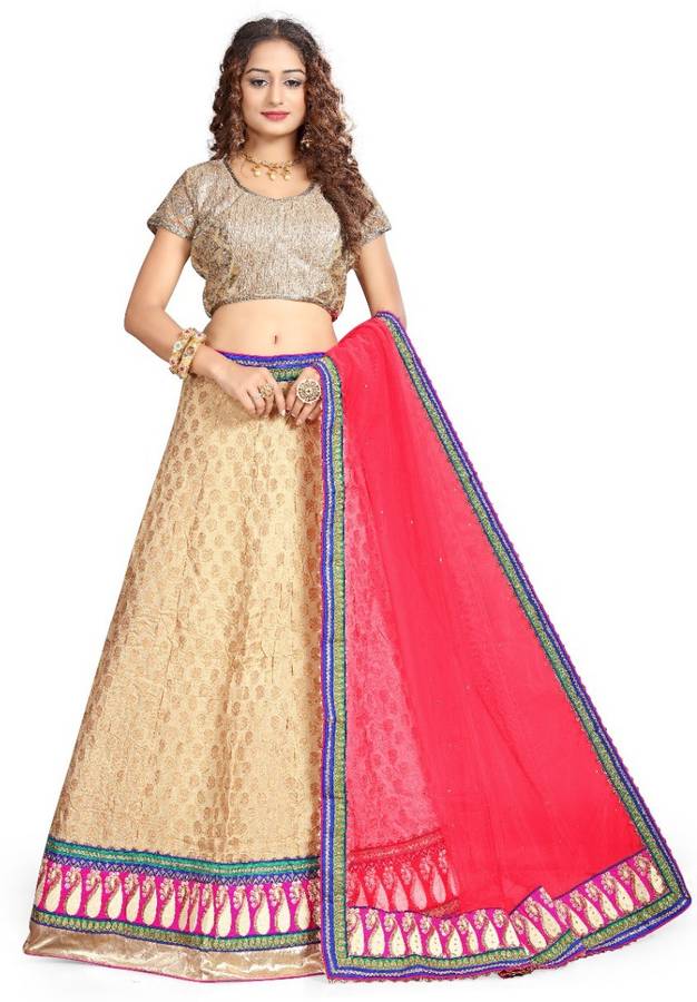 Applique, Floral Print Semi Stitched Lehenga Choli