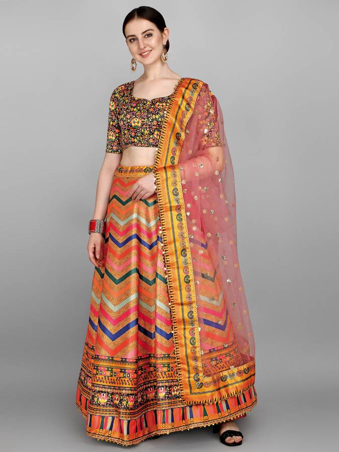Digital Print Semi Stitched Lehenga & Kurta