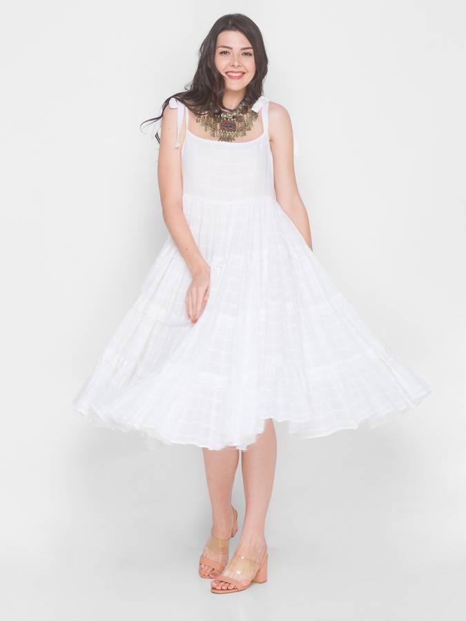Women Tiered White Dress Price in India