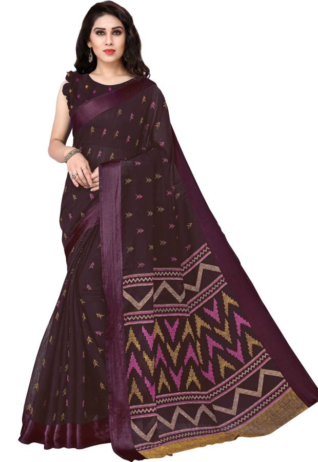 Printed, Color Block Fashion Cotton Blend Saree Price in India