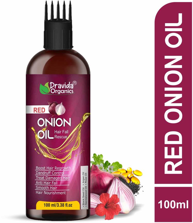 Dravida Organics Onion Black Seed Hair Oil - WITH COMB APPLICATOR - Controls Hair Fall - NO Mineral Oil, Silicones, Cooking Oil & Synthetic Fragrance Hair Oil Price in India