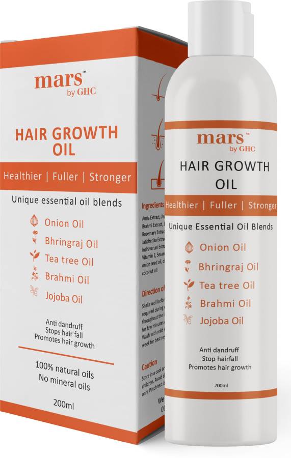 mars by GHC Hair Growth Oil With Onion, Bhringraj, Tea Tree, Brahmi & Jojoba Oil For Healthy Hair Growth, Anti-dandruff & Control Hair Fall, No Minerals & Silicones Hair Oil Price in India