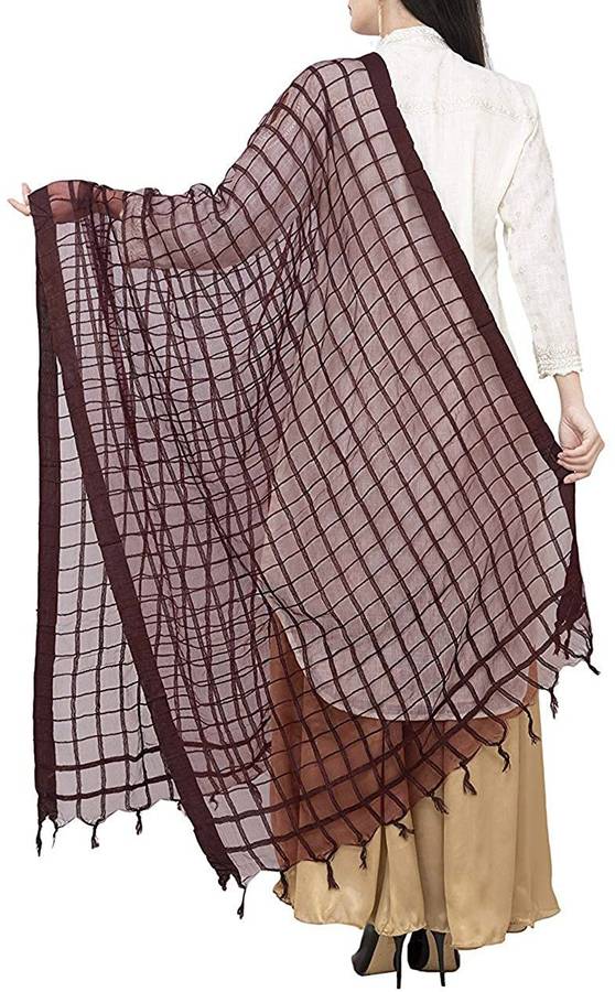 Net Checkered Maroon Women Dupatta