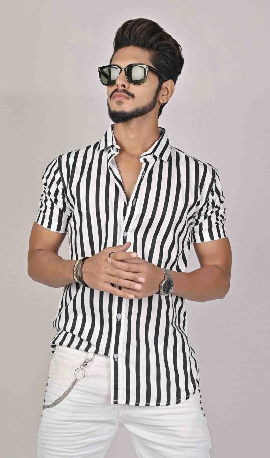 Men Slim Fit Striped Button Down Collar Casual Shirt Price in India