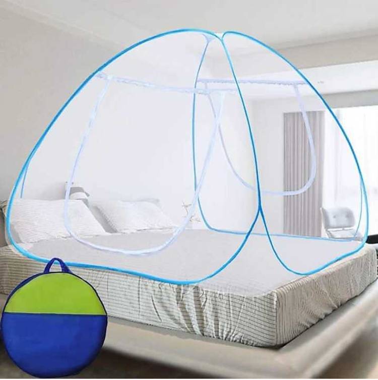 Vigour Nylon Adults Mosquito Nylon Net Foldable King Queen Size Double Bed with Free Saviours 6.5 x 6.5 Feet (Blue, CTLTC035006) Mosquito Net