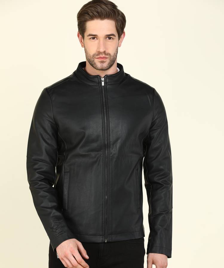 Full Sleeve Solid Men Leather Jacket