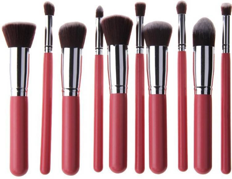 Generic Makeup Brush Set Premium Cosmetics Foundation Blending Blush Eyeliner Face Powder Brush Makeup Brush Kit (10pcs, PINK SILVER) Price in India