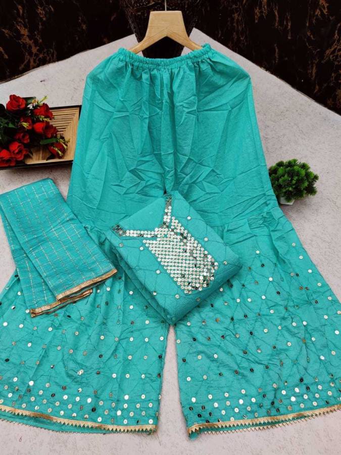 Poly Chanderi Embellished Kurta & Sharara Fabric Price in India