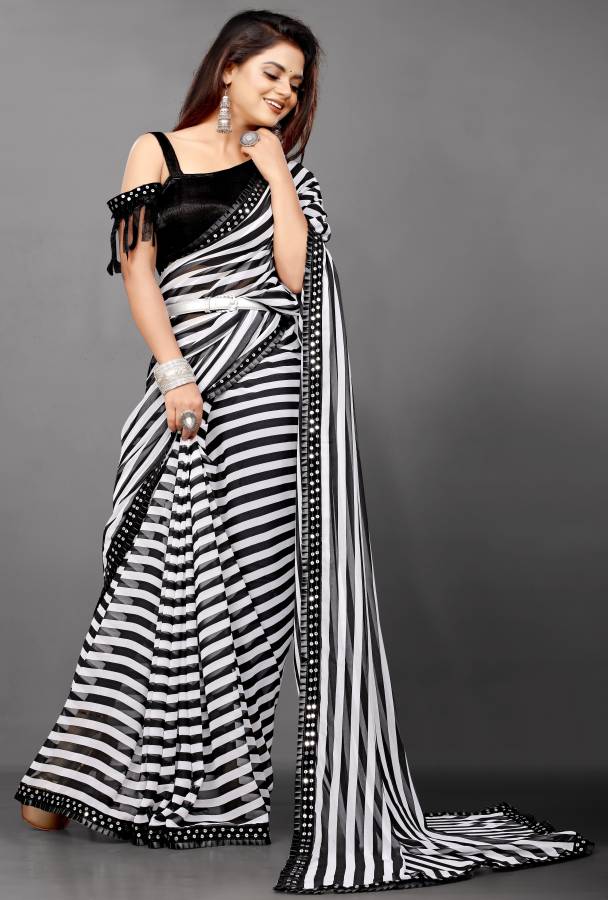 Striped Bollywood Georgette, Crepe Georgette Saree Price in India