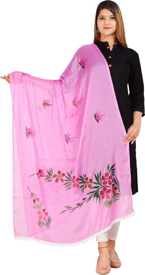 Cotton Silk Printed, Self Design Pink Women Dupatta