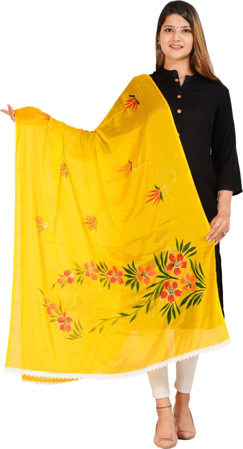 Cotton Silk Printed, Self Design Yellow Women Dupatta