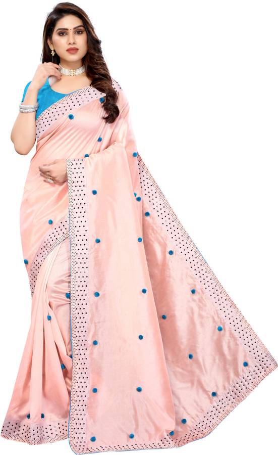 Dyed, Solid, Embellished Banarasi Cotton Silk Saree Price in India