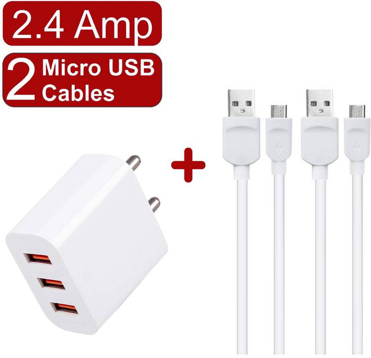 Raptech 2.4 amp 3 USB Multiple Charger Triple Port Adapter for Android Phones with 1MTR USB Cable Included 2.4 A Multiport Mobile Charger