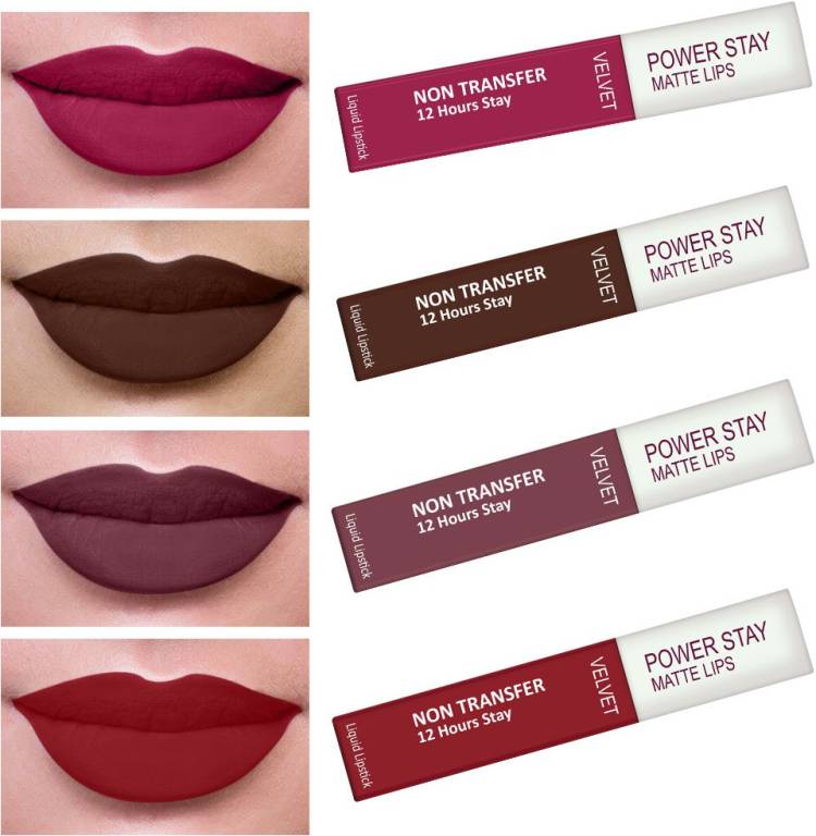 Perpaa Power Stay Liquid Matte Lipstick - Waterproof combo of 4 (Upto12 Hrs Stay) Price in India