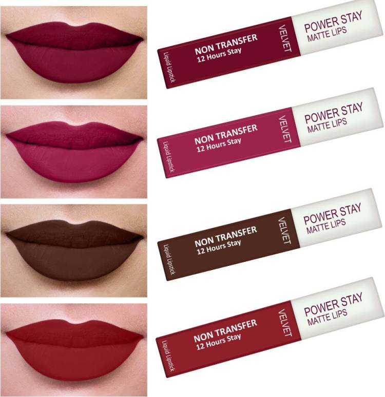 Perpaa Power Stay Liquid Matte Lipstick - Waterproof combo of 4 (Upto12 Hrs Stay) Price in India