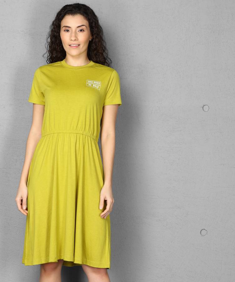 Women Fit and Flare Green Dress Price in India
